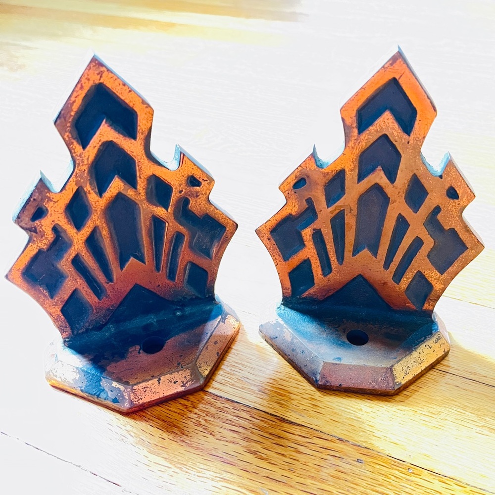 Vintage Retro Funky Artdeco Brass Bookends